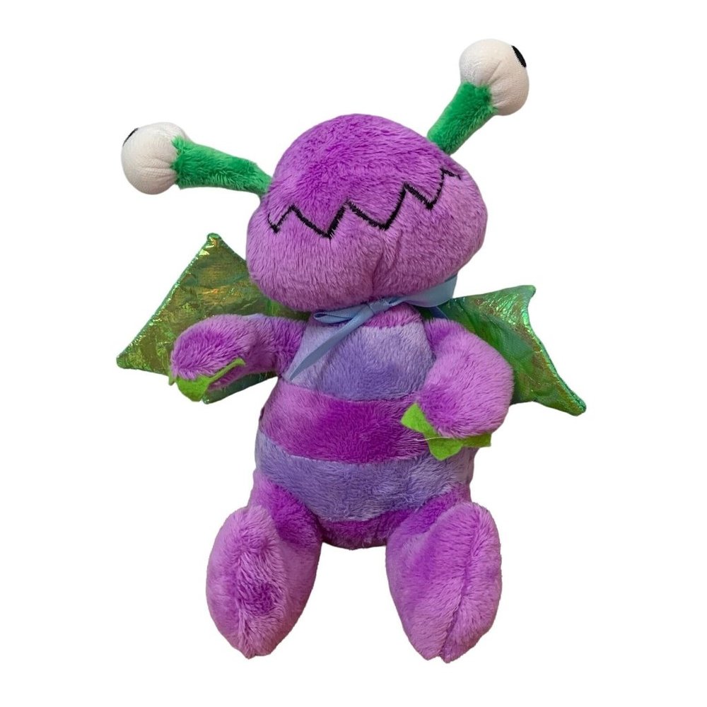 GALERIE Purple Bug Plush Toy Insect Stuffed Animal Toy Green Wings Shiny 7”